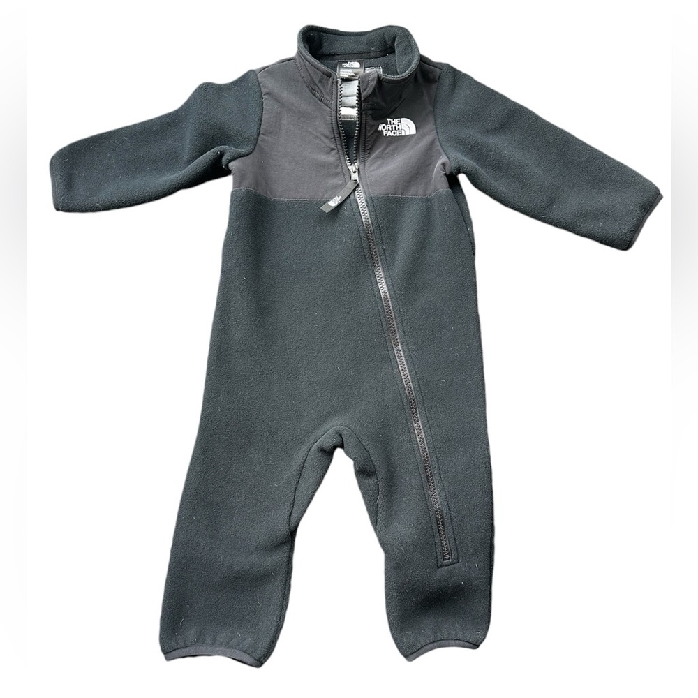 Baby black North Face fleece zip down bunting